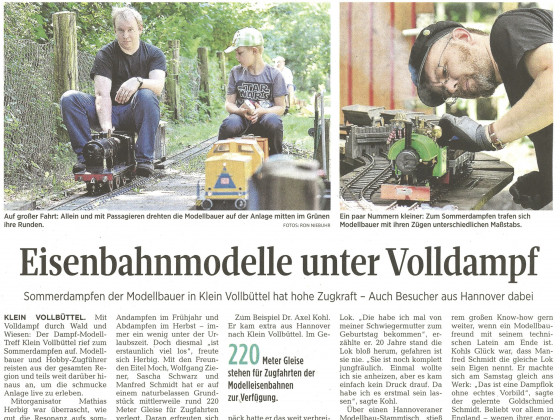 Zeitungsbericht Aller-Zeitung / Sommerdampfen 2016 in Klein Vollbüttel
